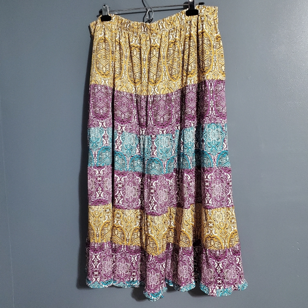 Cato Tiered Maxi Skirt Elastic Waist Purple Teal Blue Yellow Size 18/20W - Picture 4 of 8